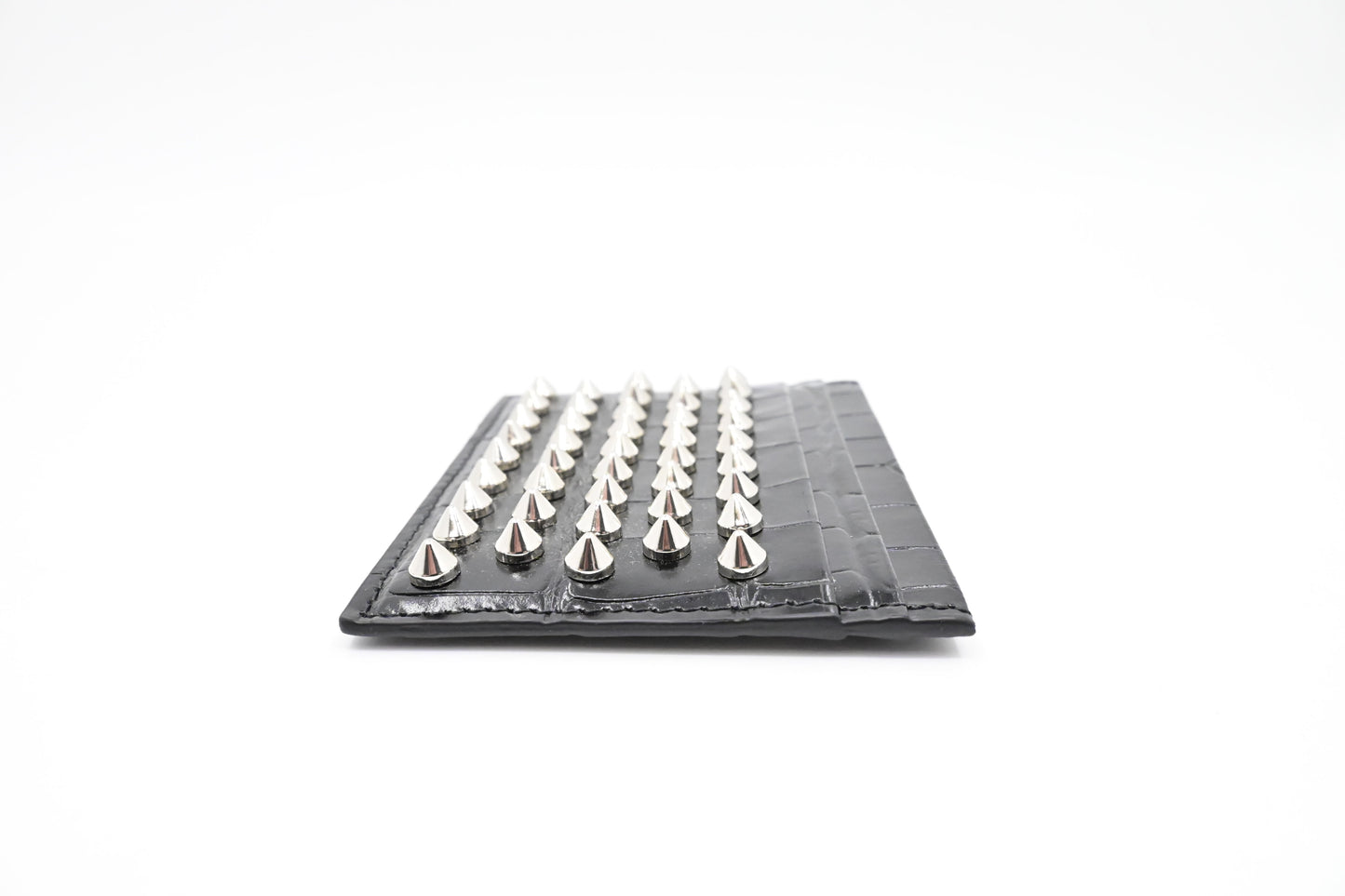Louboutin Studded Card Case in Black Alligator Embossed Calf Leather