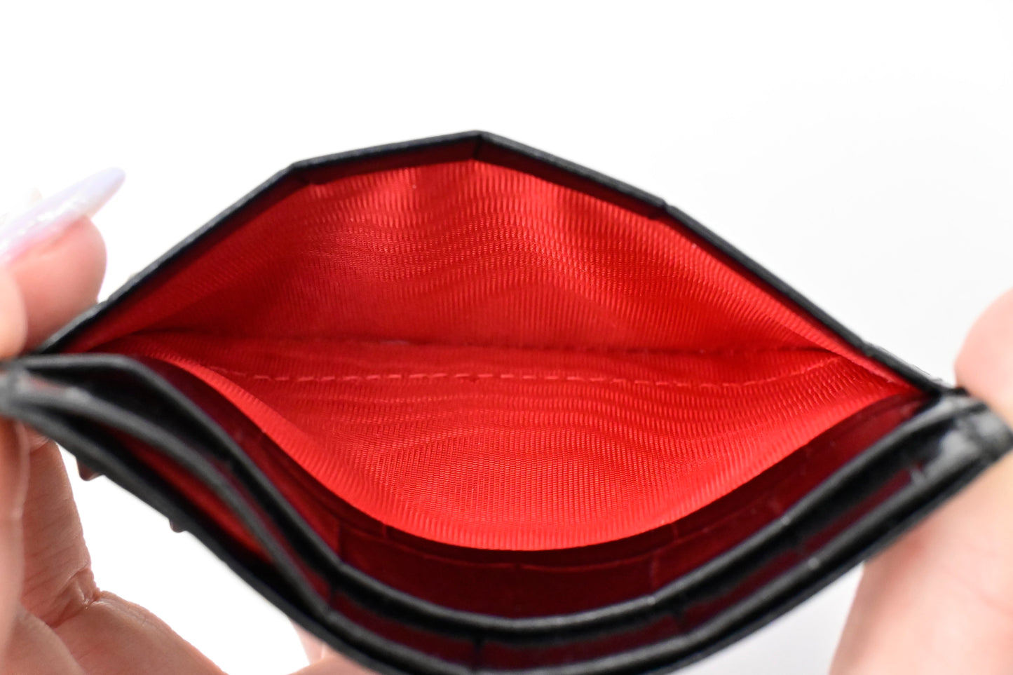 Louboutin Studded Card Case in Black Alligator Embossed Calf Leather