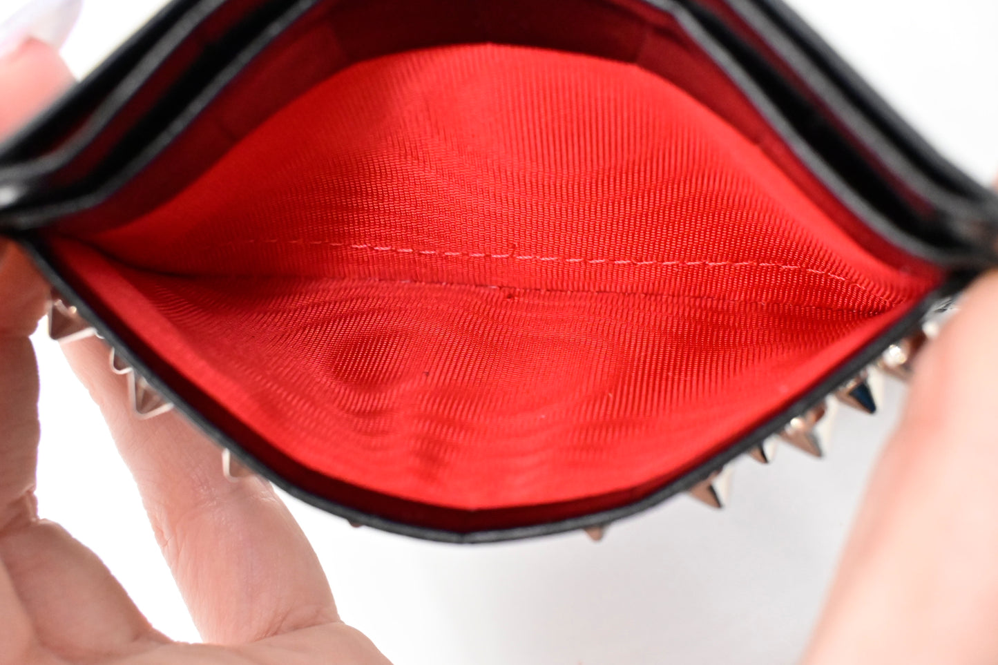 Louboutin Studded Card Case in Black Alligator Embossed Calf Leather