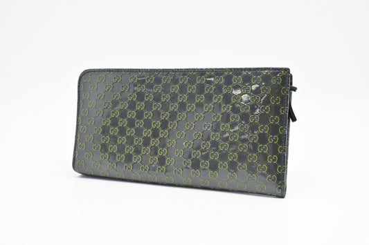 Gucci Zippy Long Wallet in Blue-Green Guccissima Patent Leather