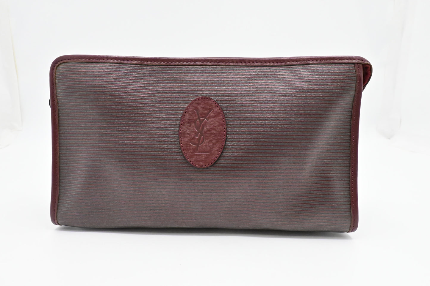 YSL Saint Laurent Clutch in Burgundy Coated Canvas