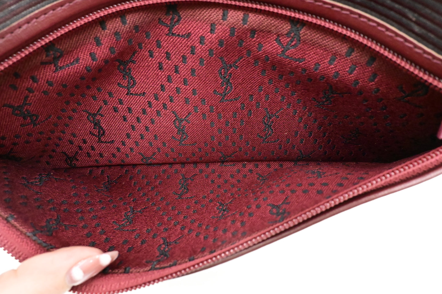 YSL Saint Laurent Clutch in Burgundy Coated Canvas