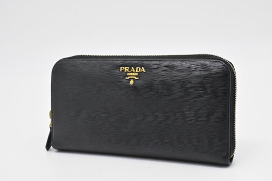 Prada Long Zippy Wallet in Nero Saffiano Leather