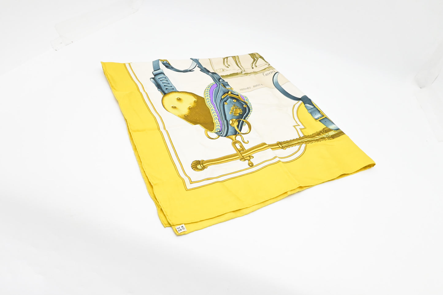 Hermes 'Carrick a Pompe' Carre 90 in Yellow Silk