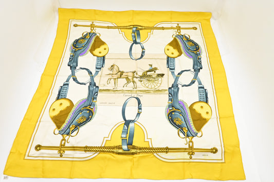 Hermes 'Carrick a Pompe' Carre 90 in Yellow Silk