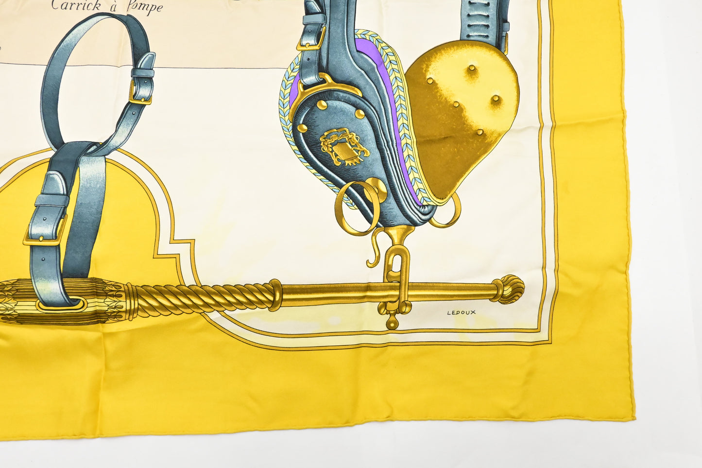 Hermes 'Carrick a Pompe' Carre 90 in Yellow Silk