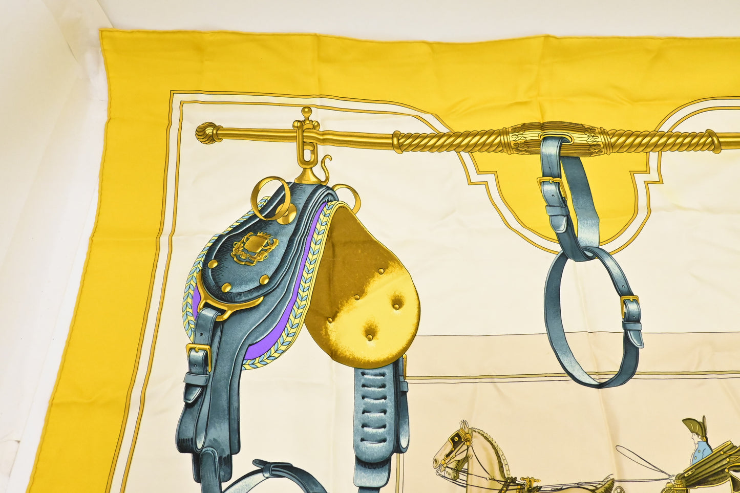 Hermes 'Carrick a Pompe' Carre 90 in Yellow Silk
