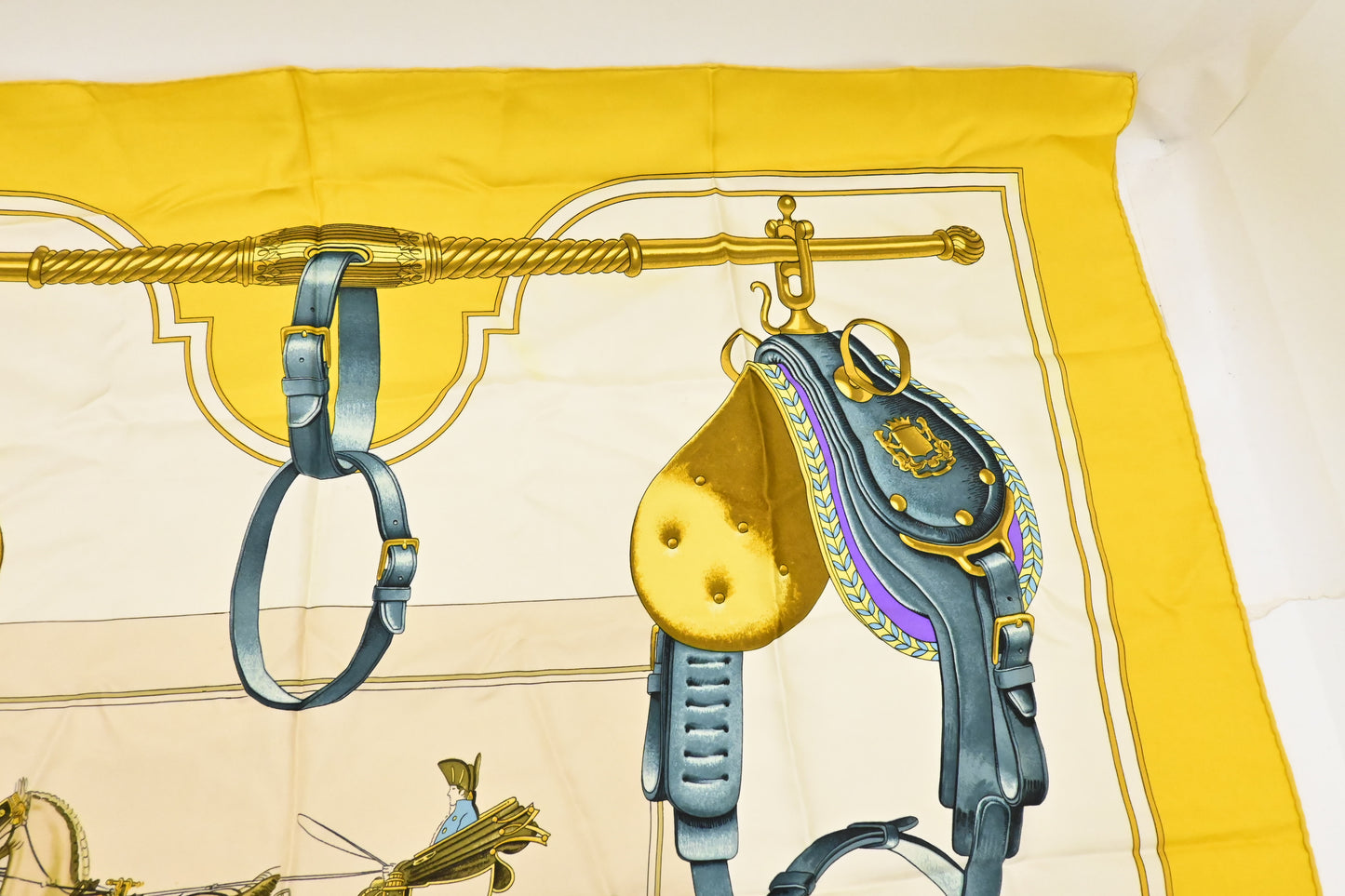 Hermes 'Carrick a Pompe' Carre 90 in Yellow Silk
