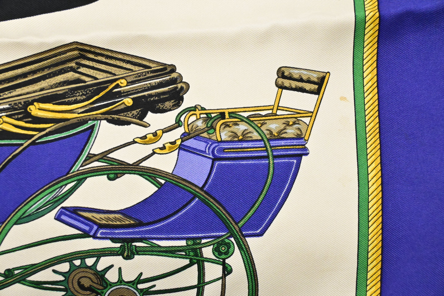 Hermes 'Les Voitures A Transformation' Carre 90 in Blue Silk