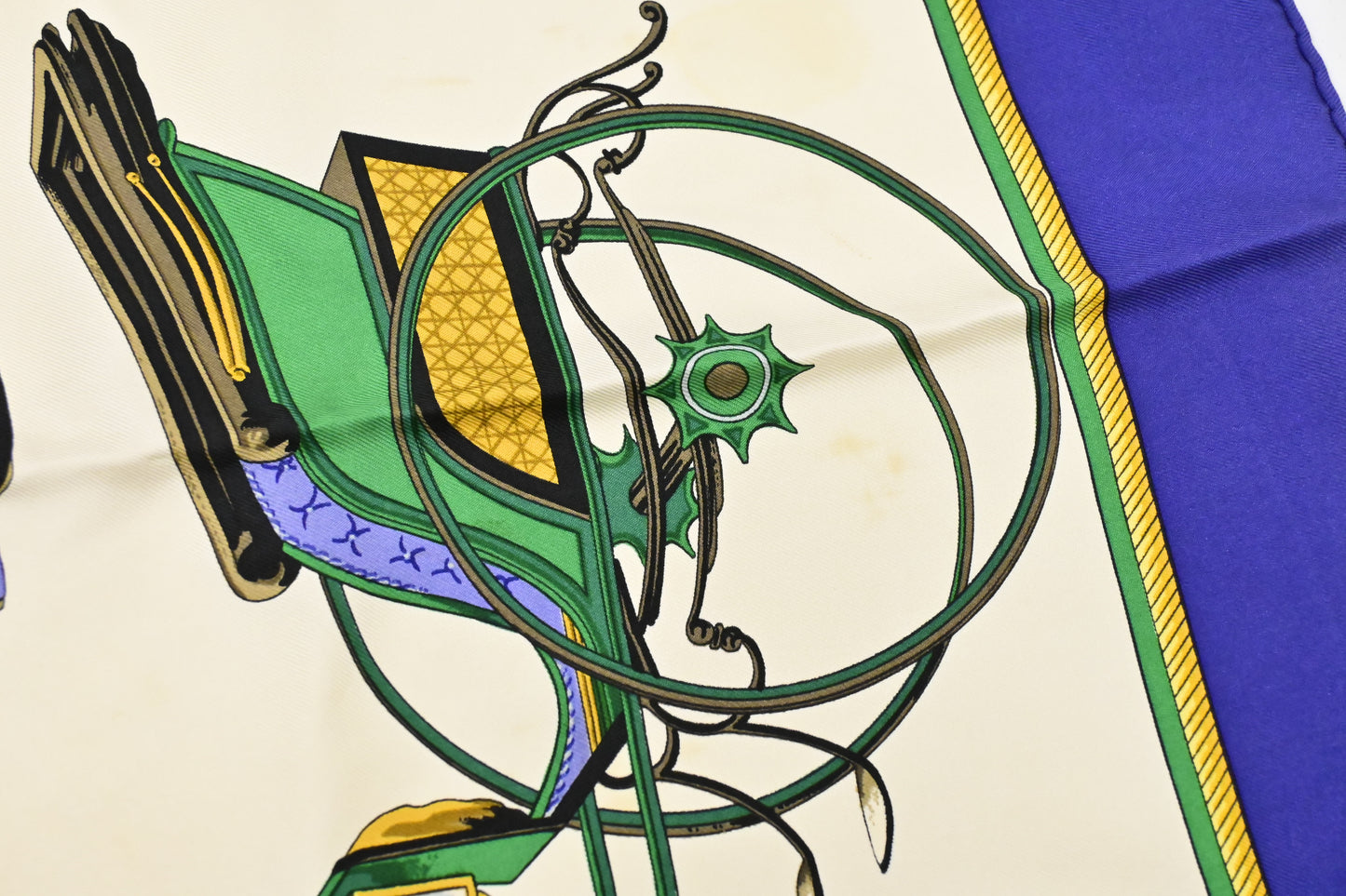 Hermes 'Les Voitures A Transformation' Carre 90 in Blue Silk
