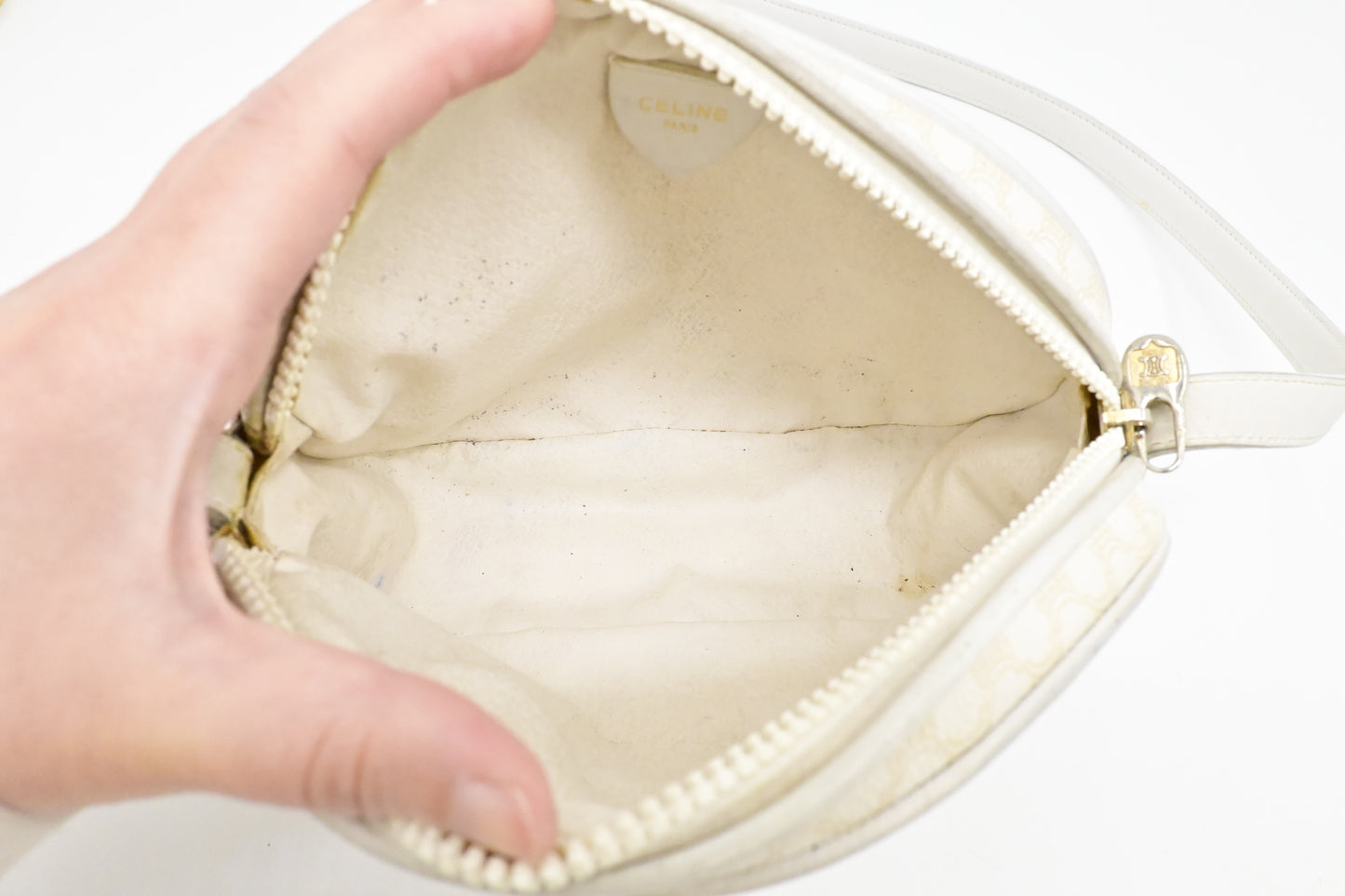 Celine Crossbody in White Macadam Canvas