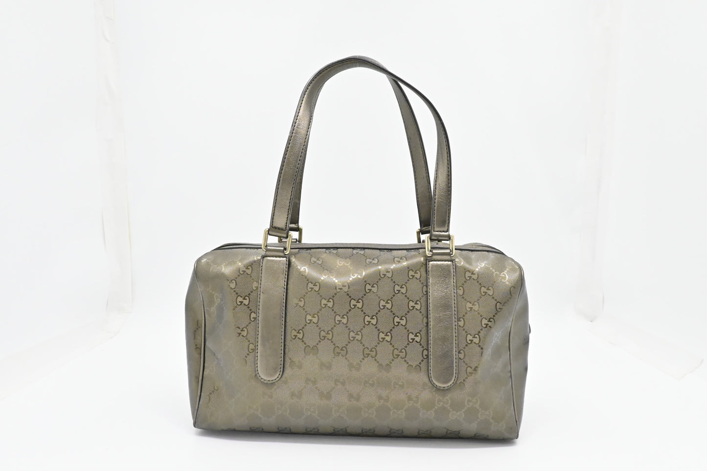 Gucci Boston Bag in Pewter Imprime Canvas