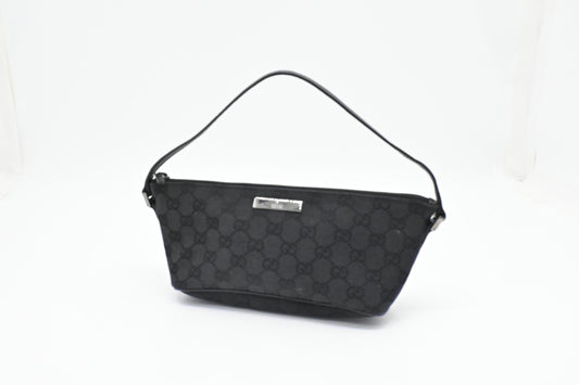 Gucci Boat Bag in Black GG Canvas