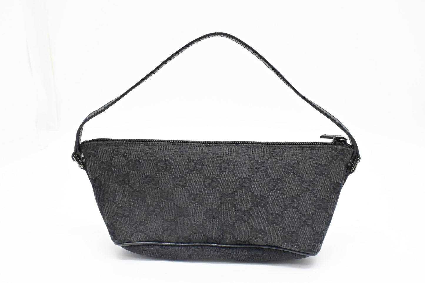 Gucci Boat Bag in Black GG Canvas