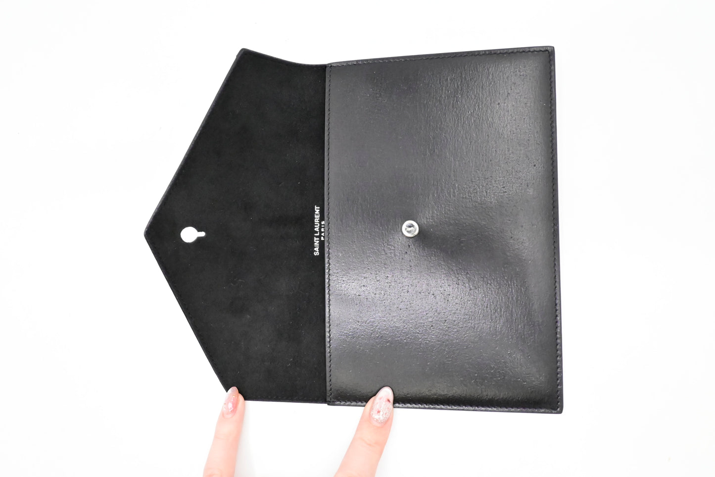YSL Saint Laurent Envelope in Black Leather