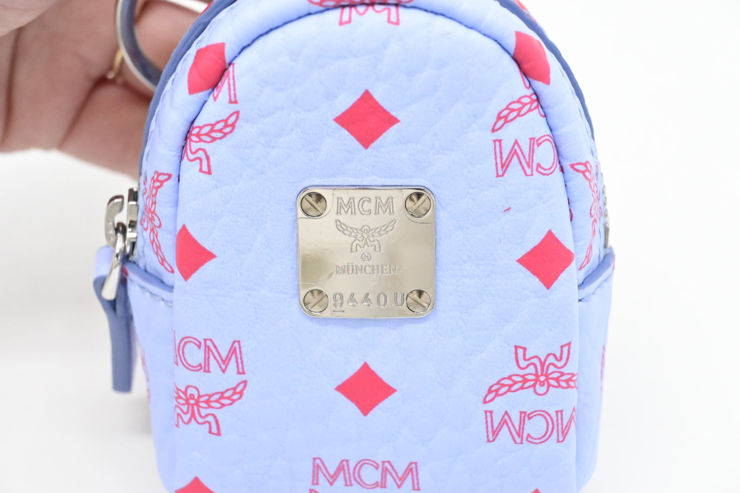 MCM Bag Charm in Light Blue Visetos Canvas