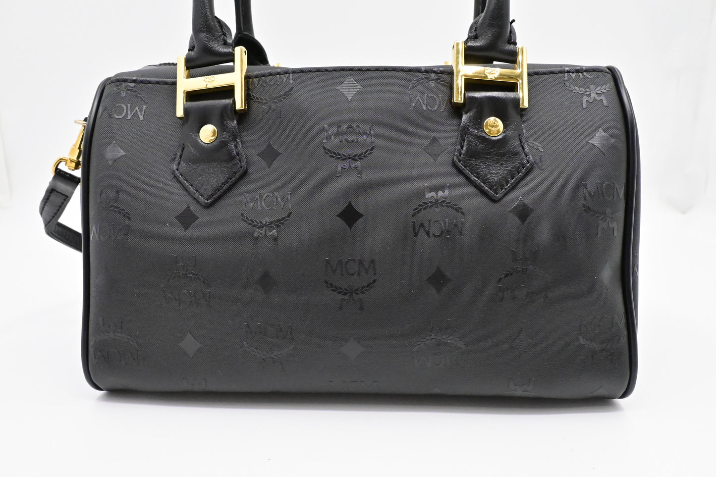 MCM Boston Bag in Black Coated Canvas