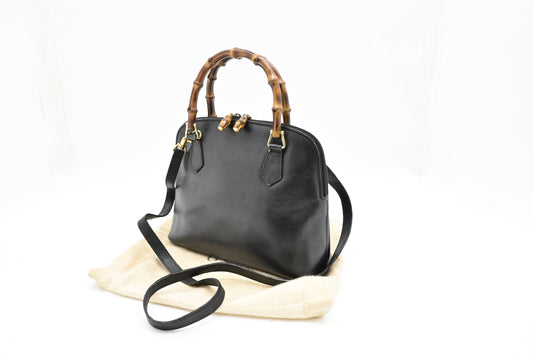 Gucci Bamboo 2-Way Handbag in Black Leather
