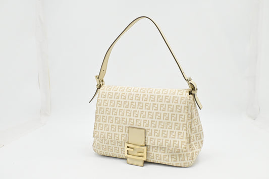 Fendi Mama Baguette in White Zucchino Coated Canvas