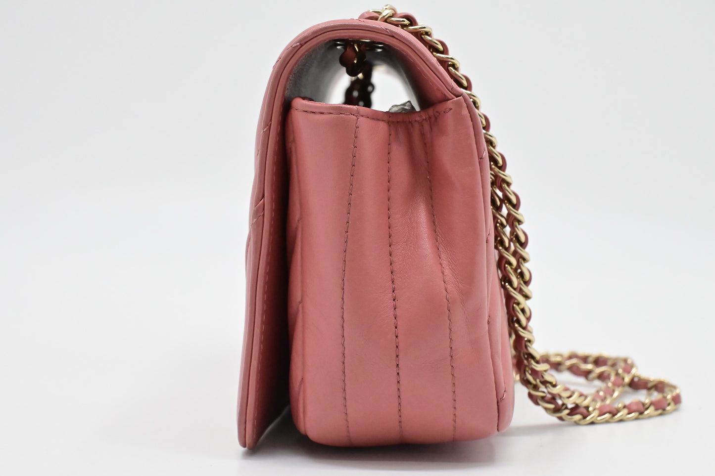 Chanel Small Chevron Flap in Pink Leather