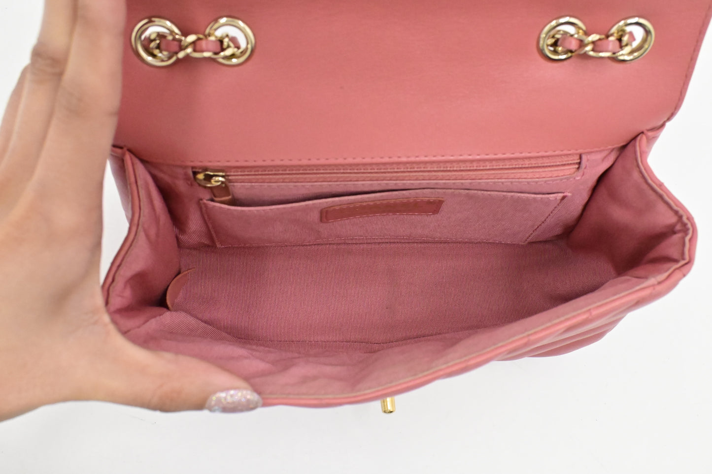 Chanel Small Chevron Flap in Pink Leather