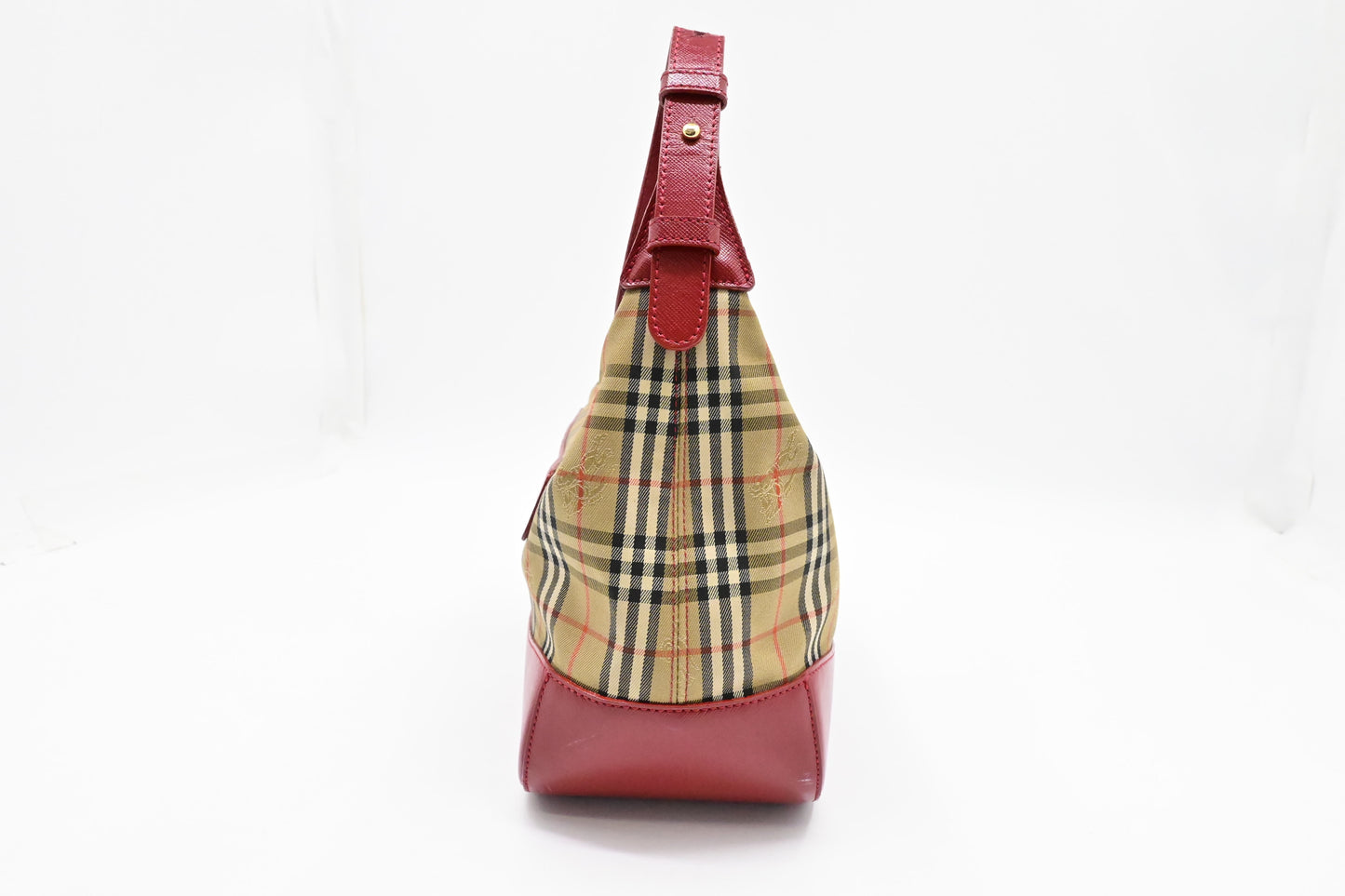 Burberry Shoulder Bag in Checked Canvas & Red Leather