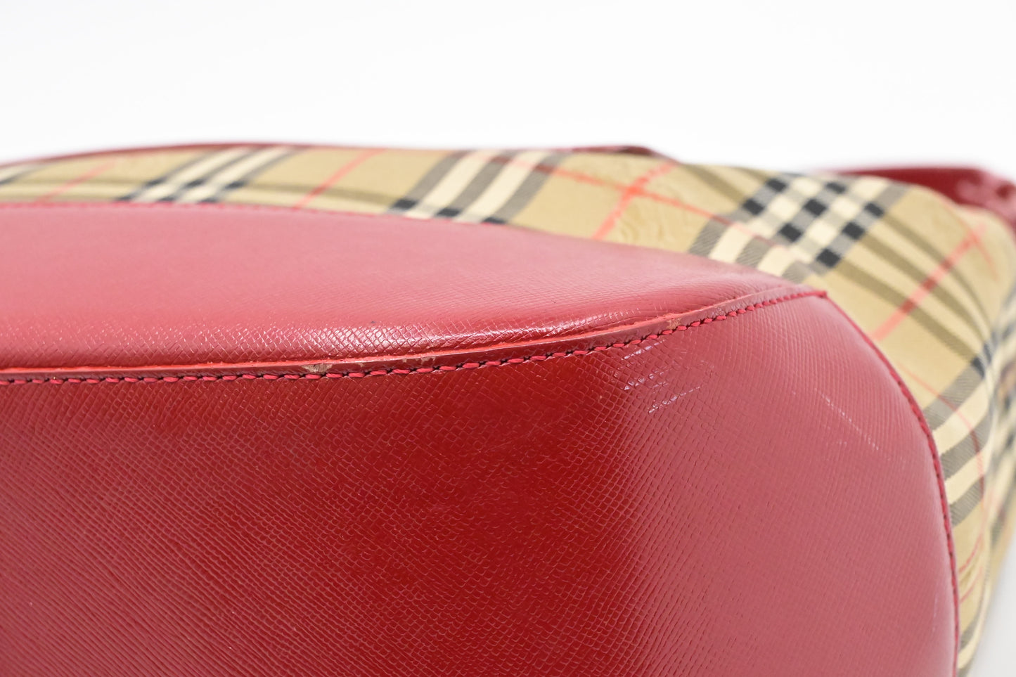Burberry Shoulder Bag in Checked Canvas & Red Leather