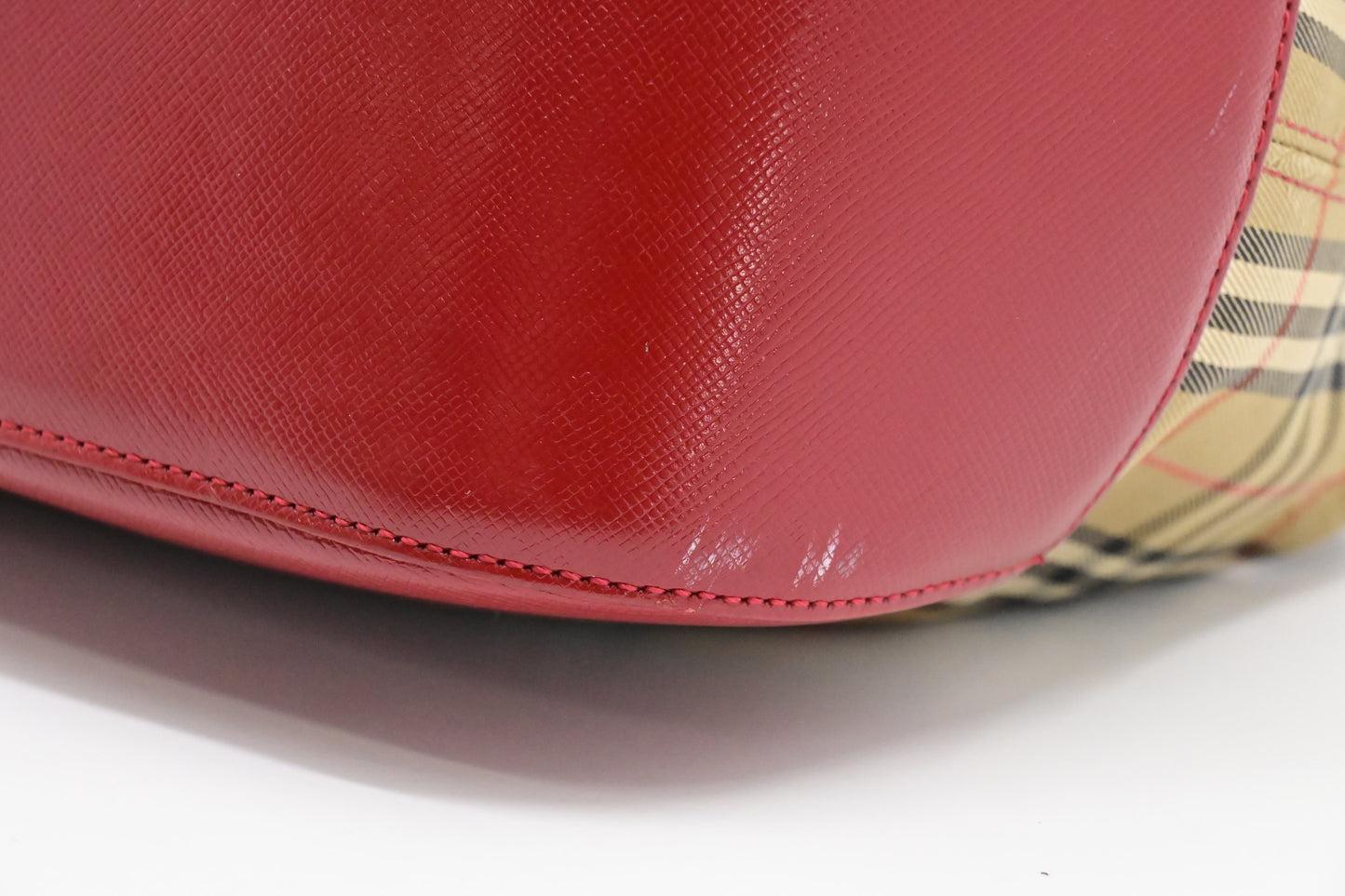 Burberry Shoulder Bag in Checked Canvas & Red Leather