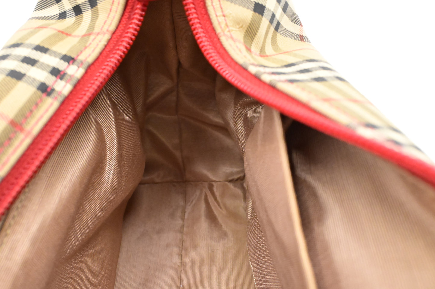 Burberry Shoulder Bag in Checked Canvas & Red Leather