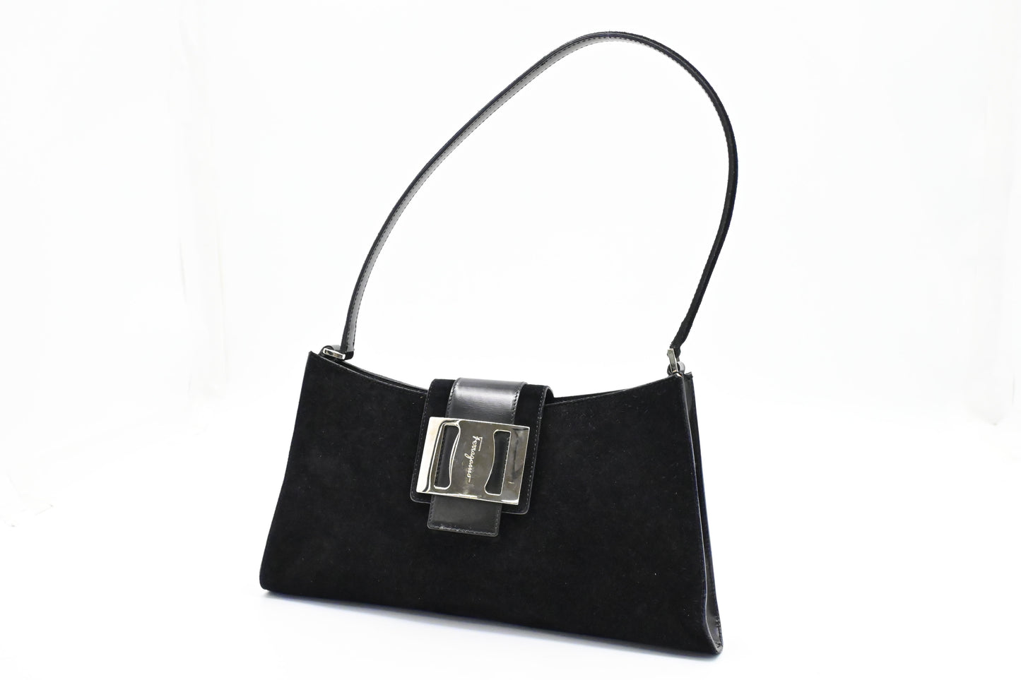 Ferragamo Shoulder Bag in Black Suede
