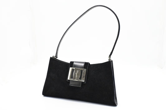 Ferragamo Shoulder Bag in Black Suede