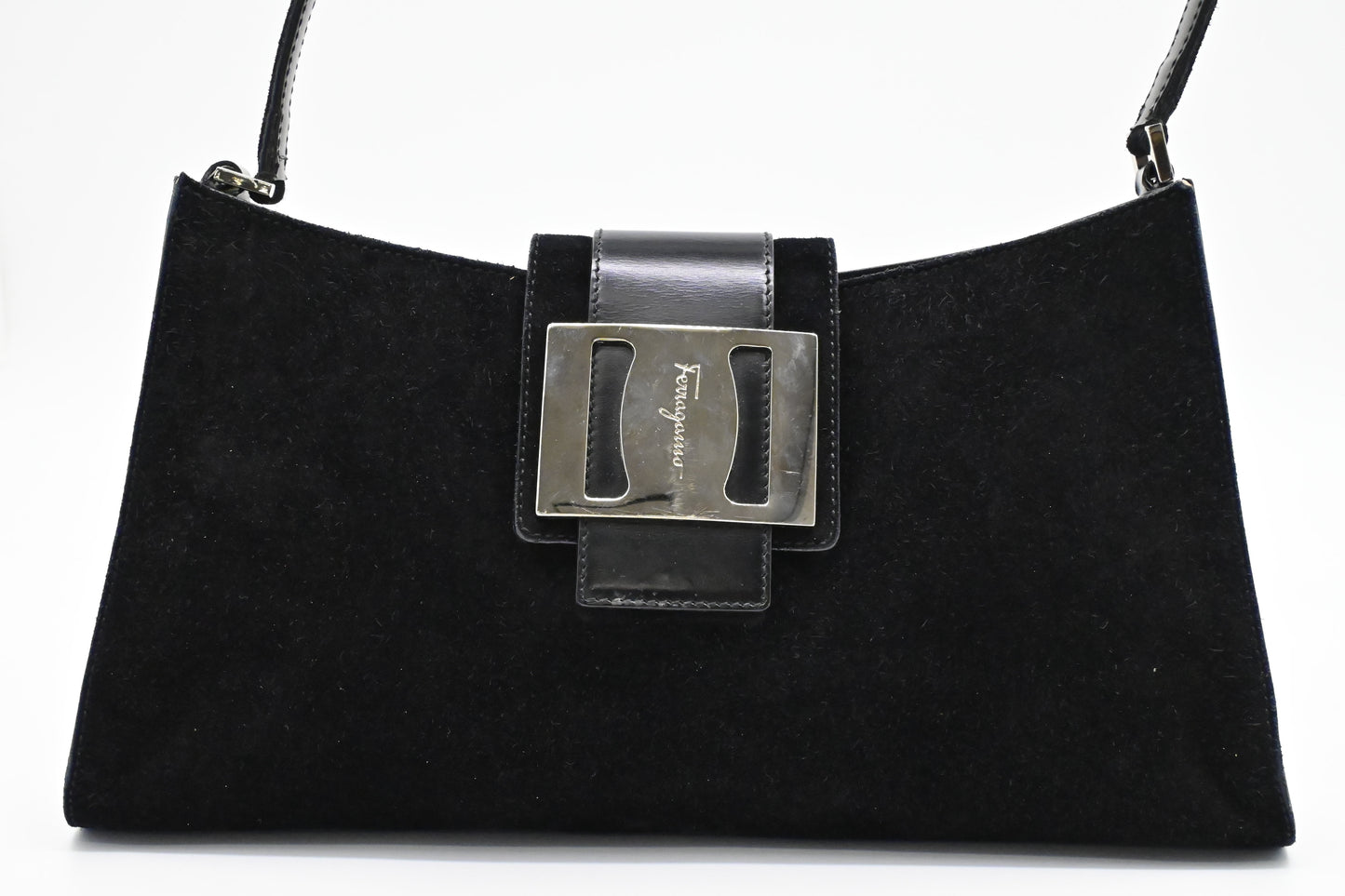 Ferragamo Shoulder Bag in Black Suede