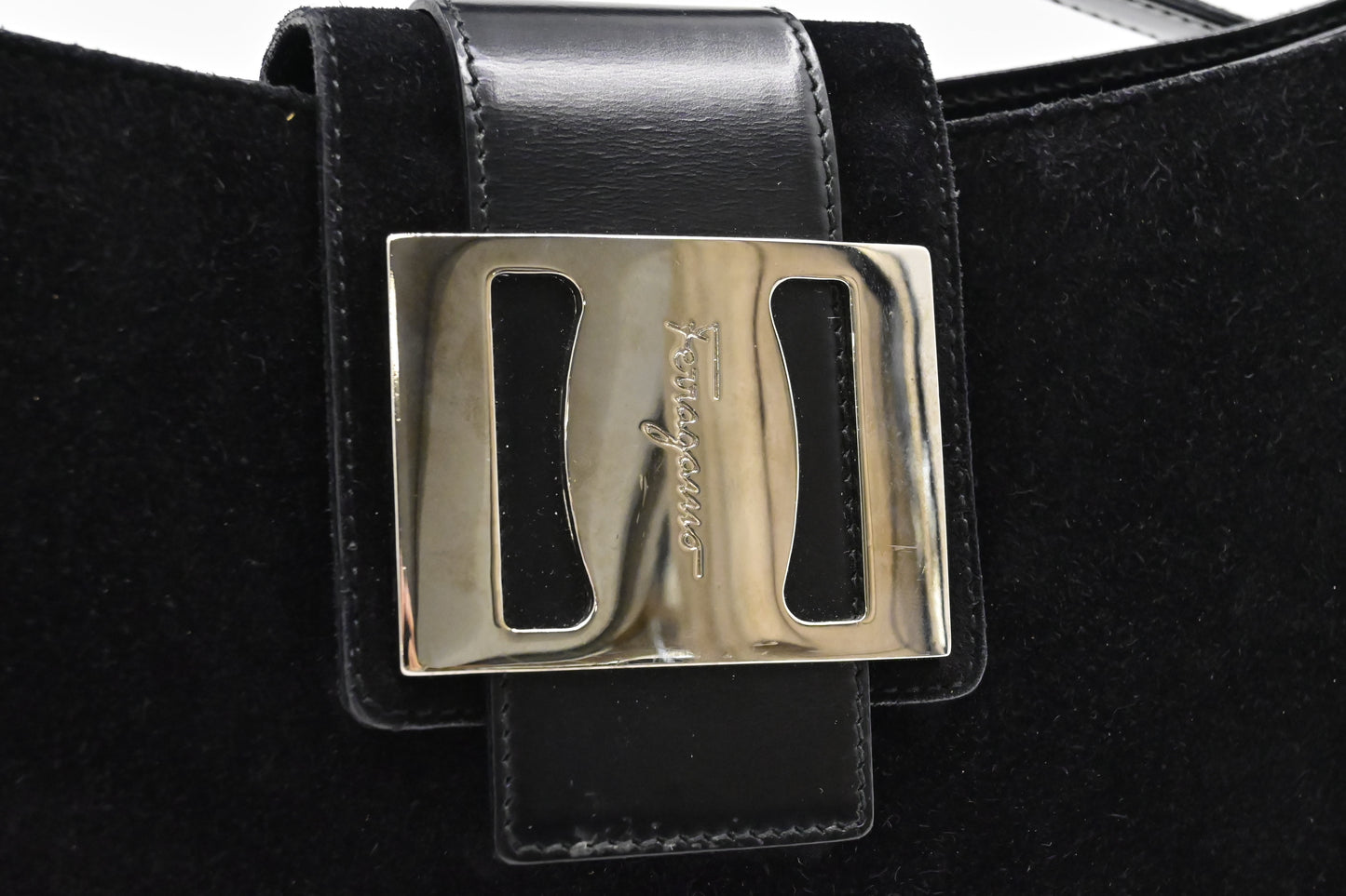 Ferragamo Shoulder Bag in Black Suede