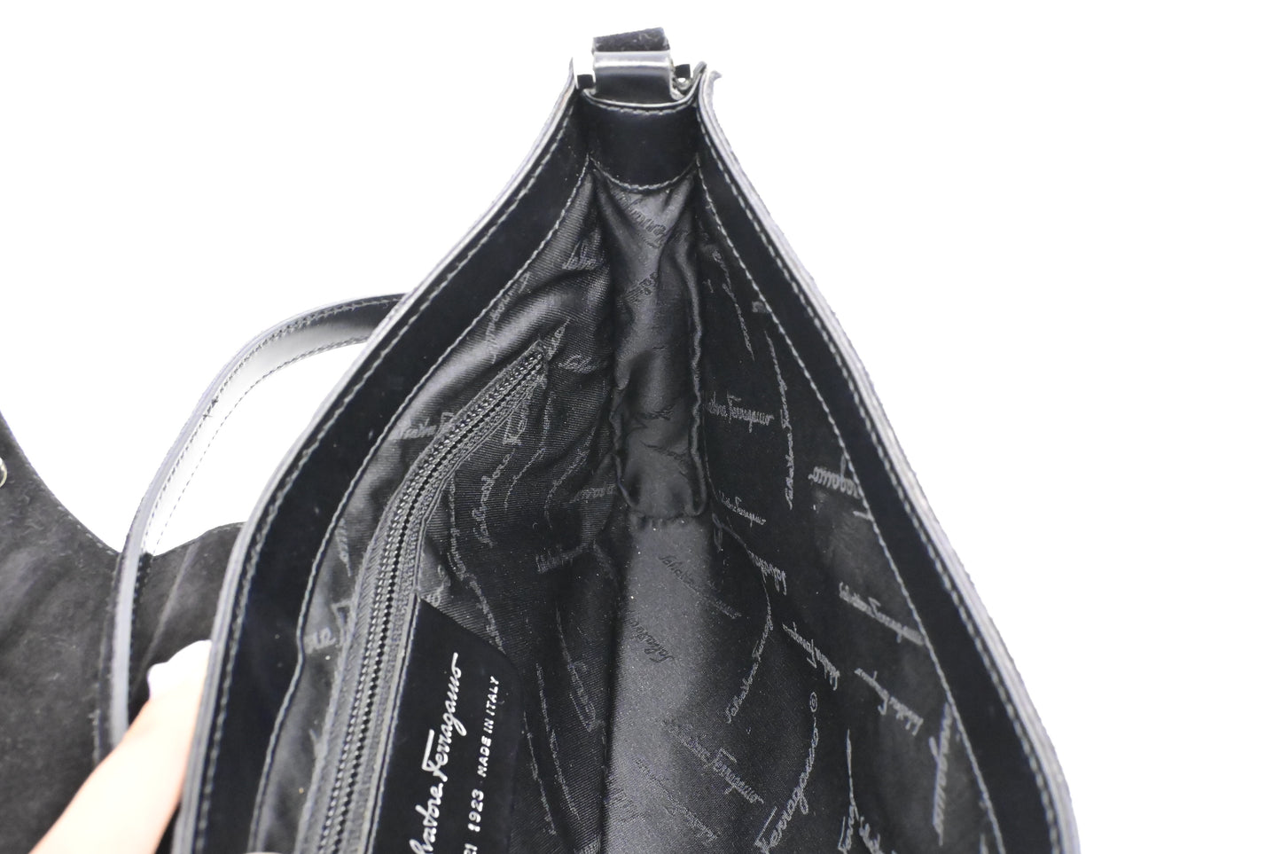 Ferragamo Shoulder Bag in Black Suede