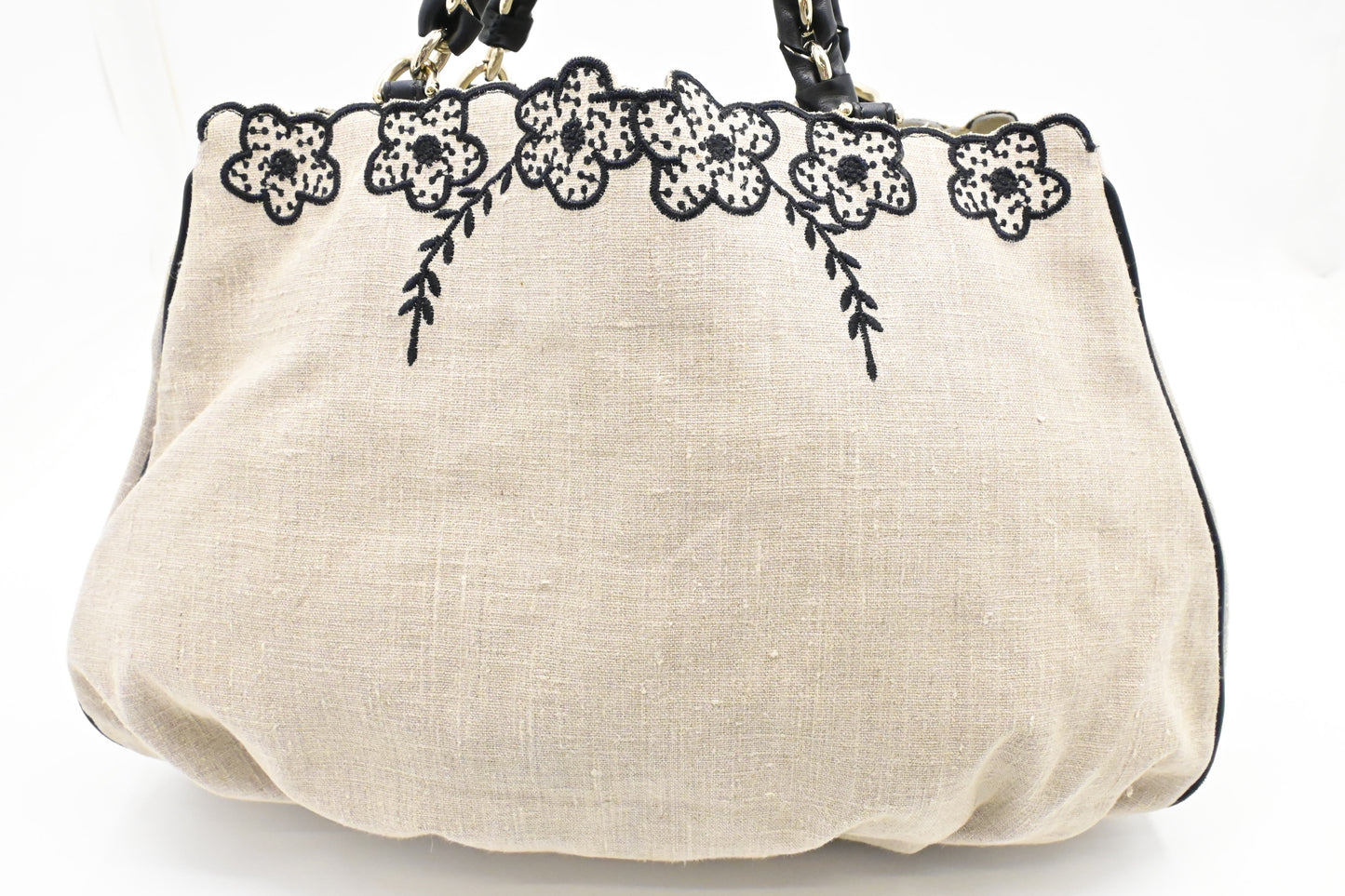 Fendi Tote Flower Embroideries in Beige Canvas