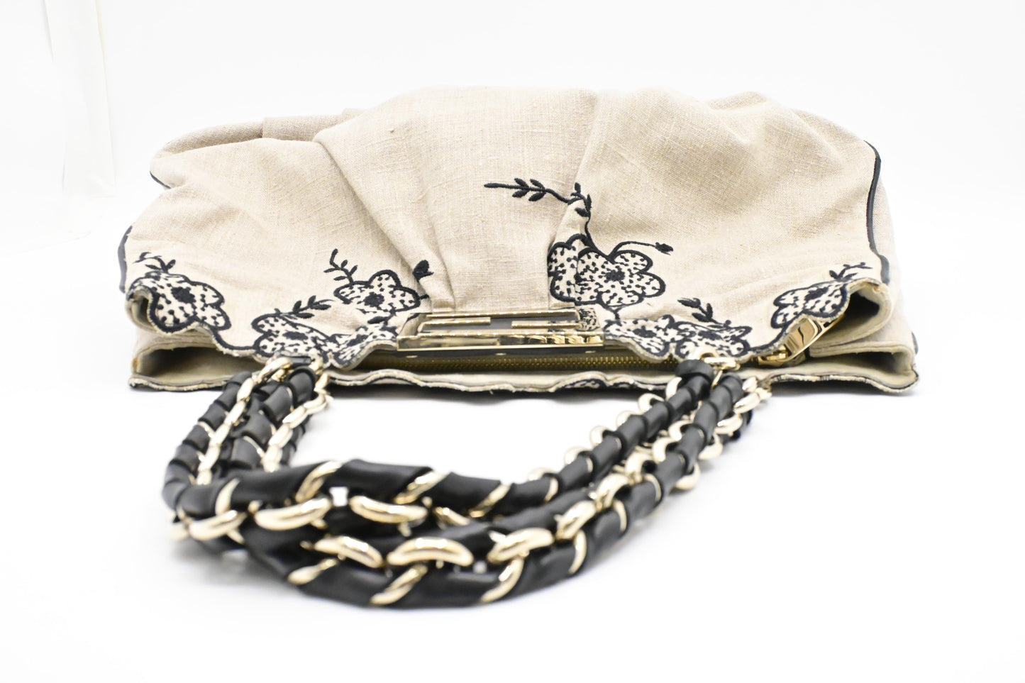 Fendi Tote Flower Embroideries in Beige Canvas