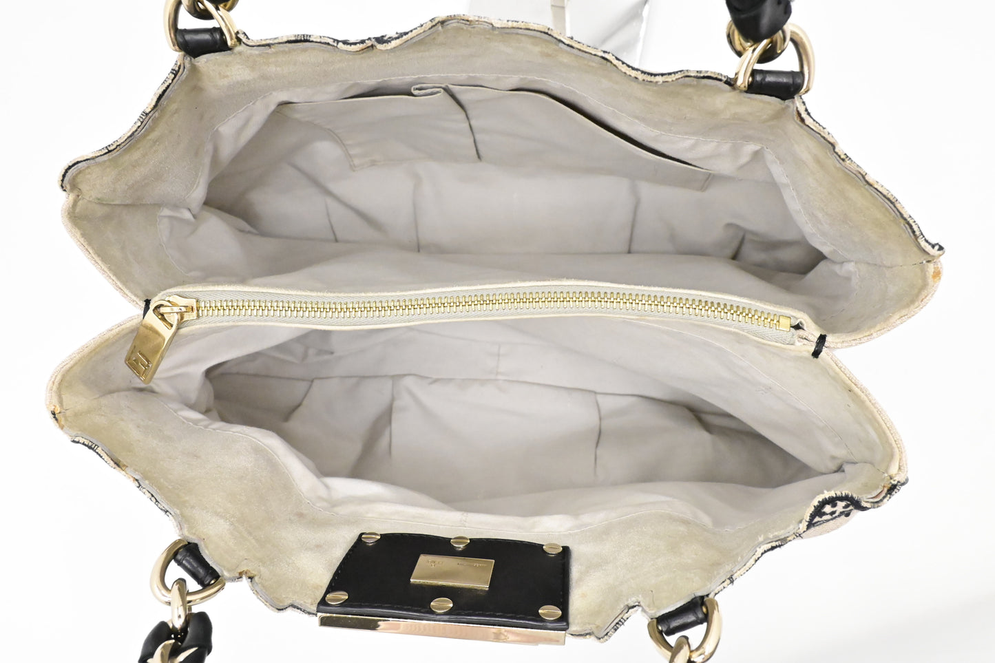 Fendi Tote Flower Embroideries in Beige Canvas