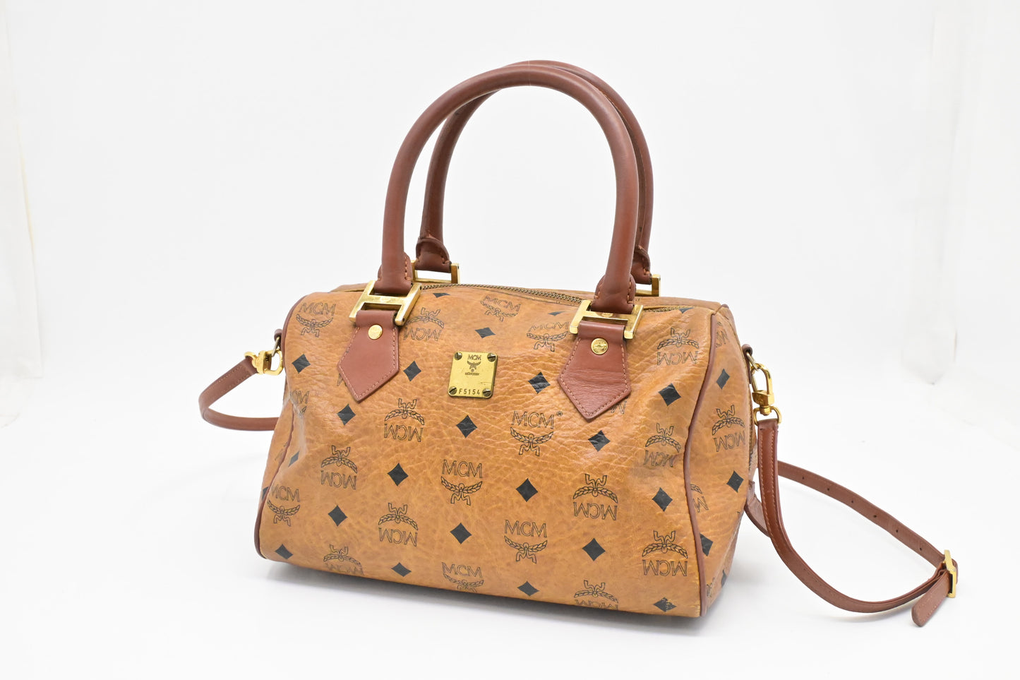 MCM 2-Way Boston Bag in Cognac Visetos Canvas