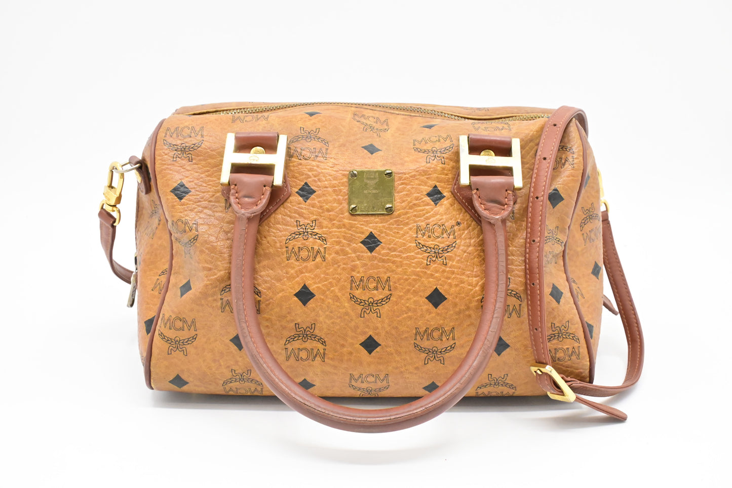 MCM 2-Way Boston Bag in Cognac Visetos Canvas