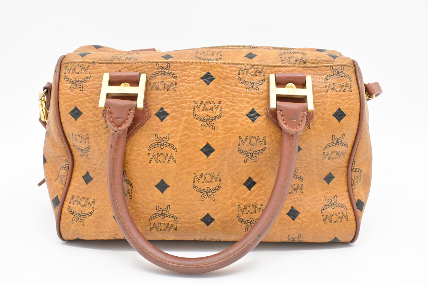 MCM 2-Way Boston Bag in Cognac Visetos Canvas