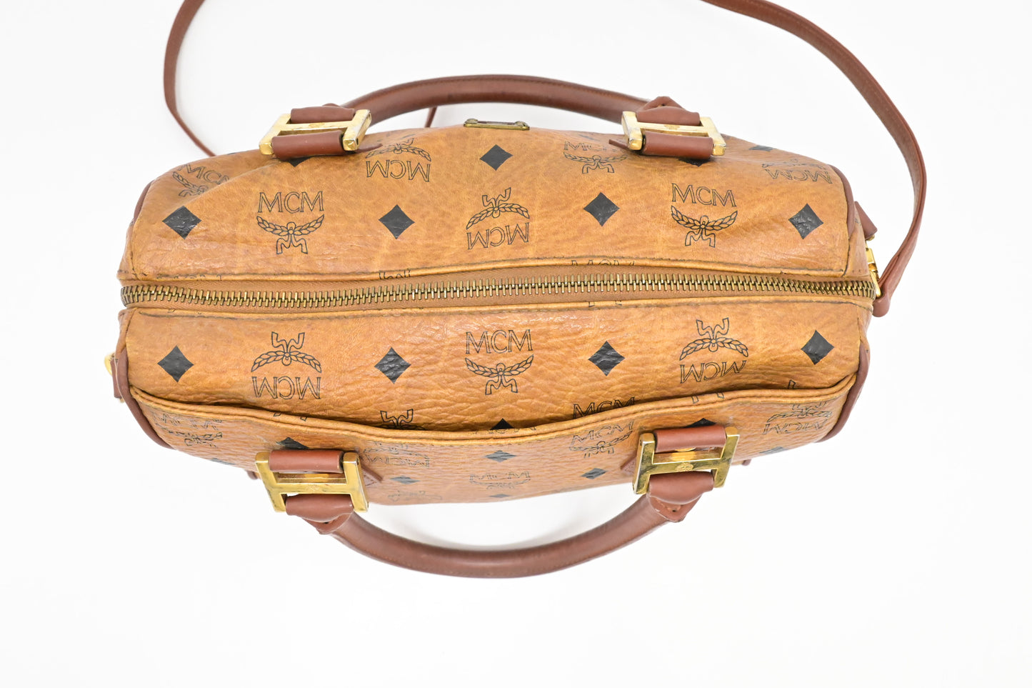 MCM 2-Way Boston Bag in Cognac Visetos Canvas