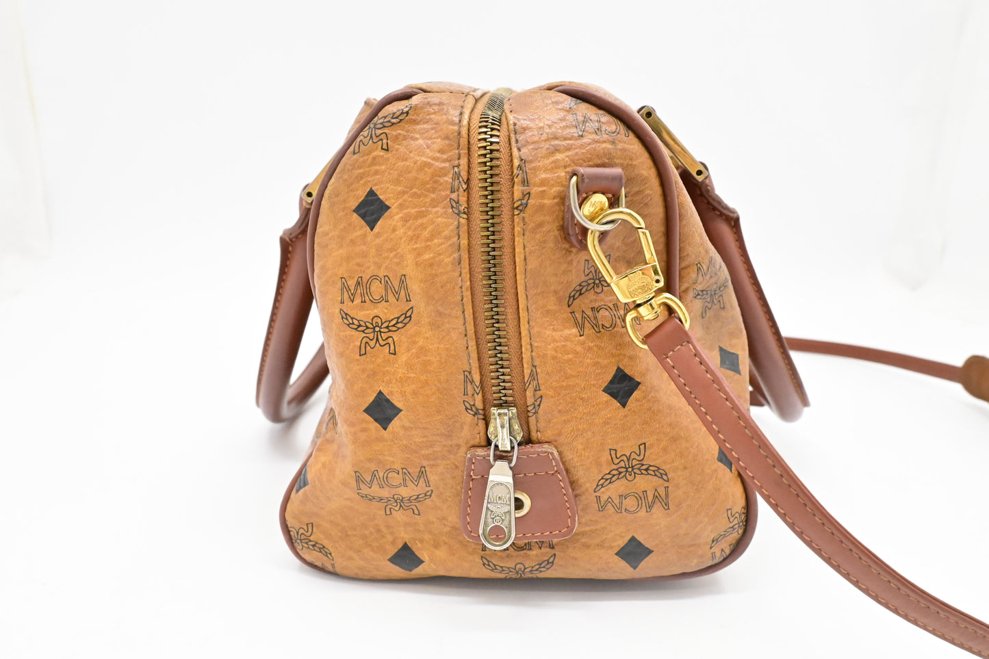 MCM 2-Way Boston Bag in Cognac Visetos Canvas