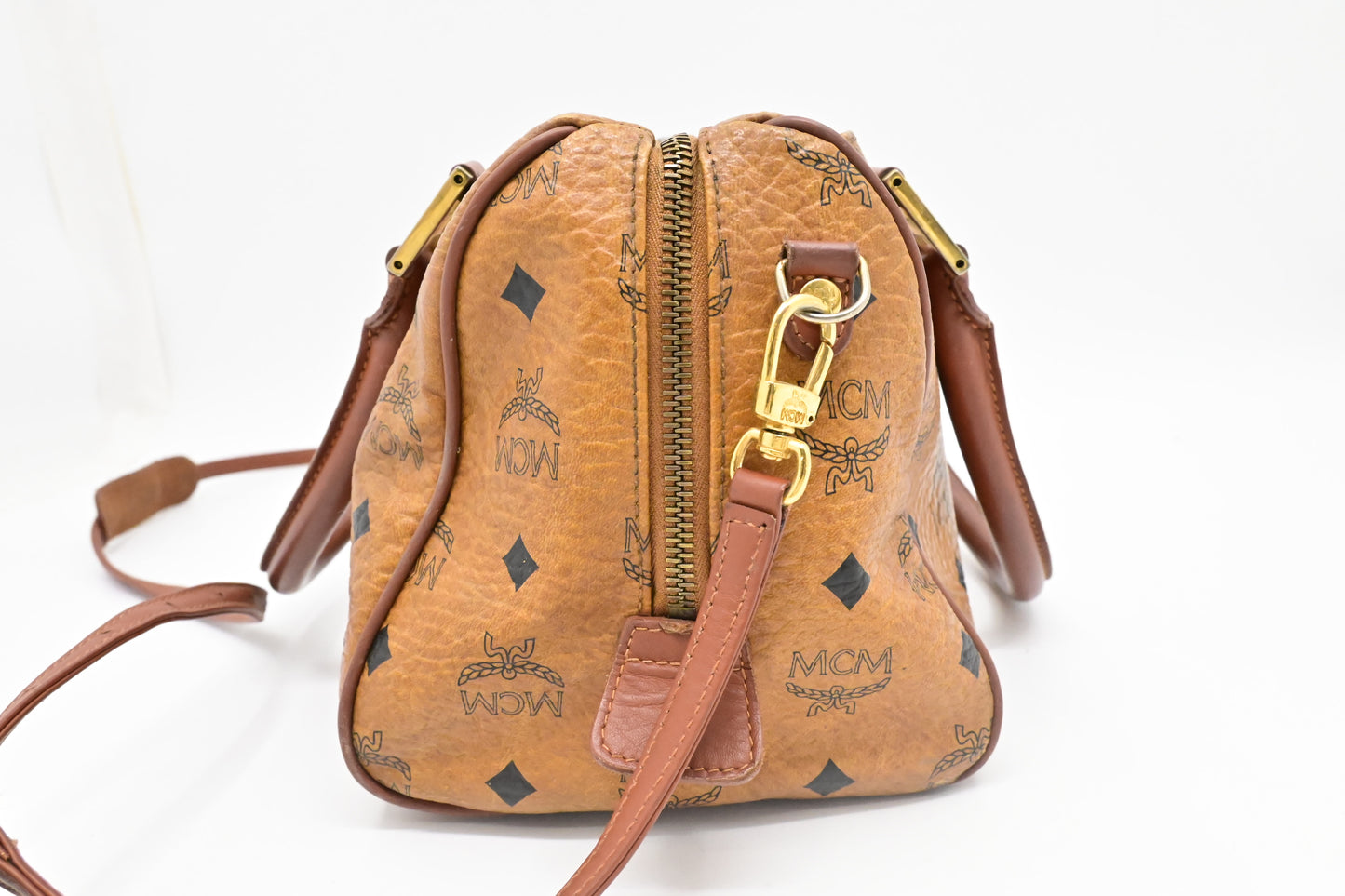 MCM 2-Way Boston Bag in Cognac Visetos Canvas