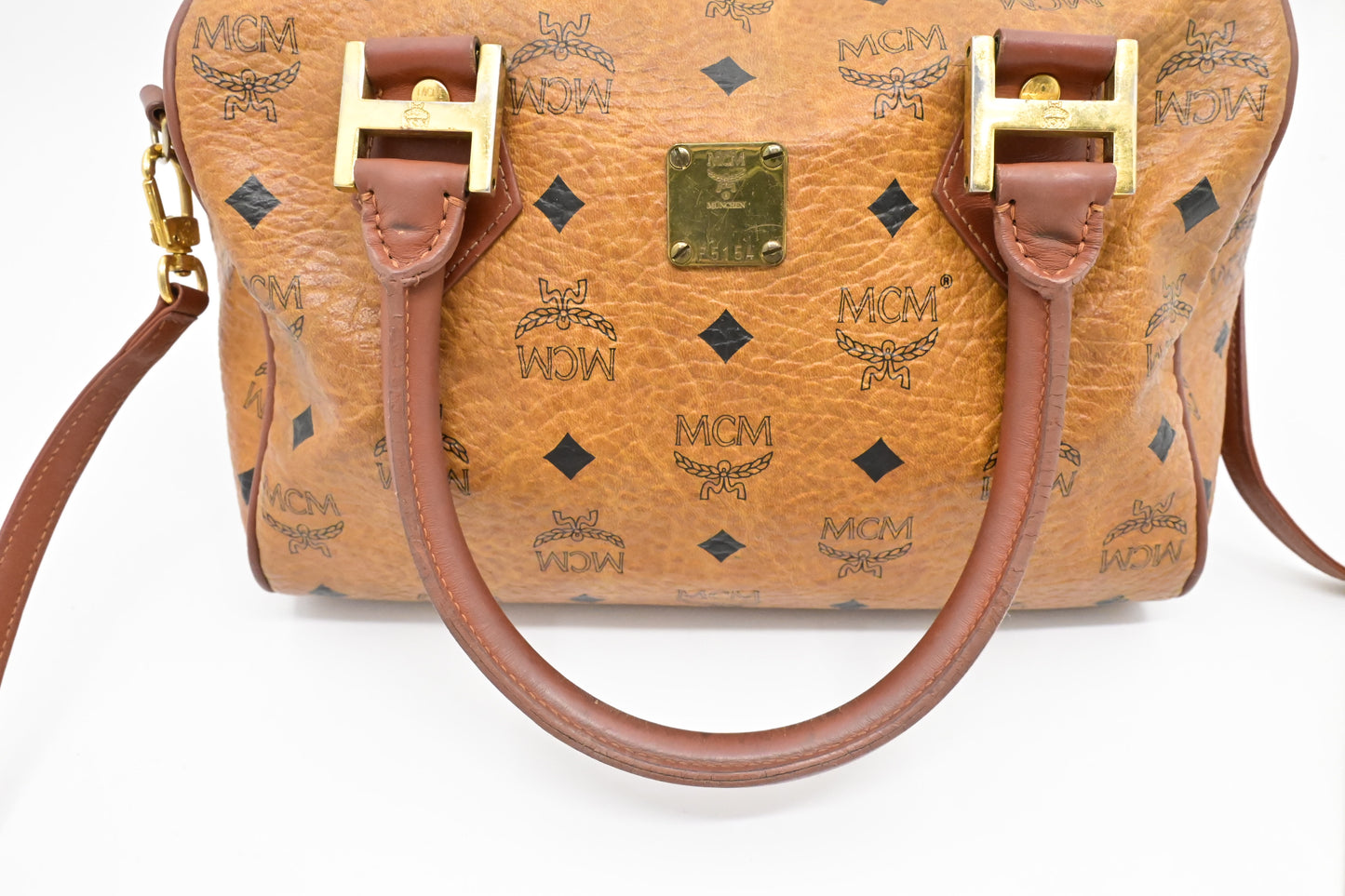 MCM 2-Way Boston Bag in Cognac Visetos Canvas