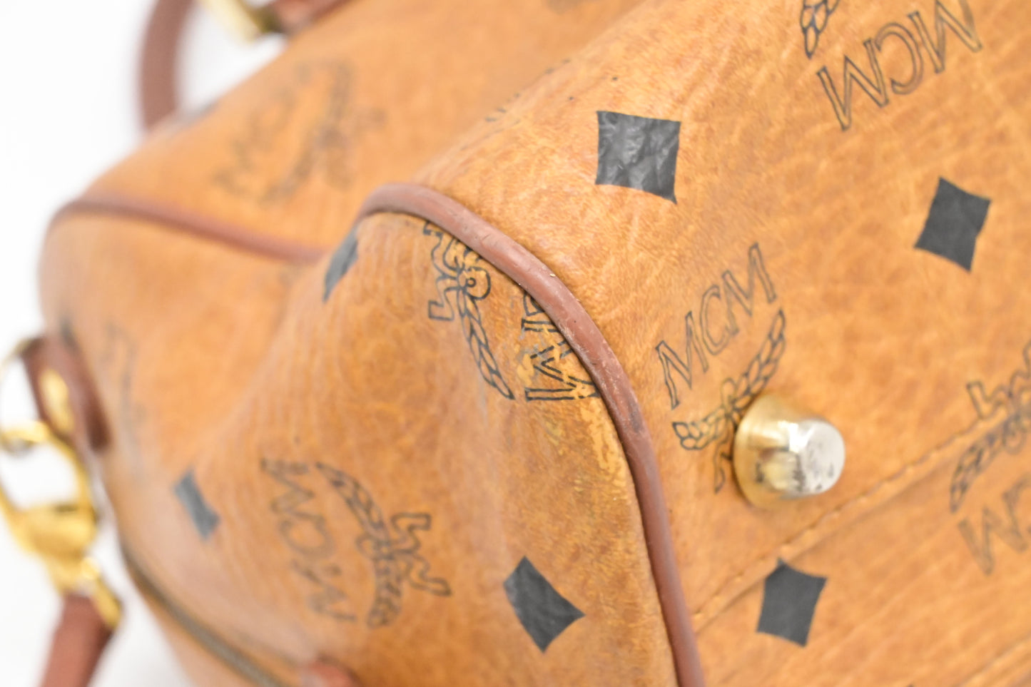MCM 2-Way Boston Bag in Cognac Visetos Canvas