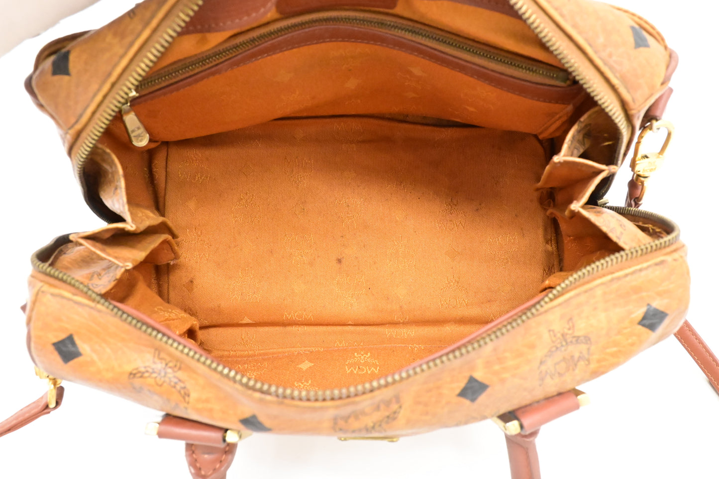 MCM 2-Way Boston Bag in Cognac Visetos Canvas