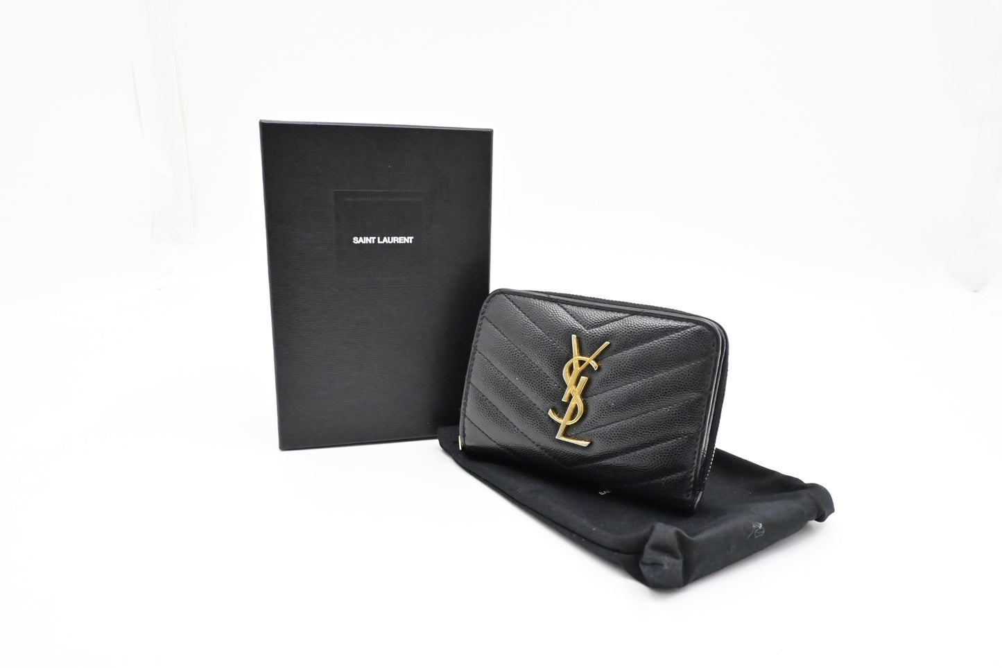 YSL Saint Laurent Compact Wallet in Black Grain de Poudre Leather