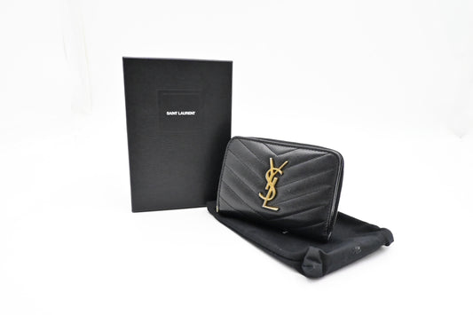 YSL Saint Laurent Compact Wallet in Black Grain de Poudre Leather