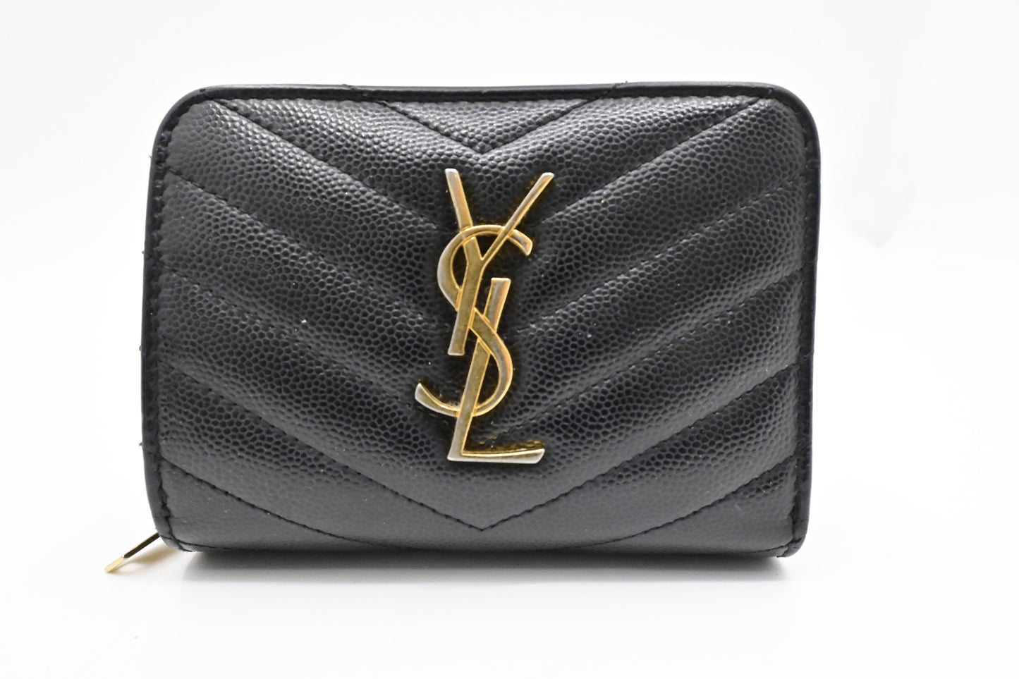 YSL Saint Laurent Compact Wallet in Black Grain de Poudre Leather