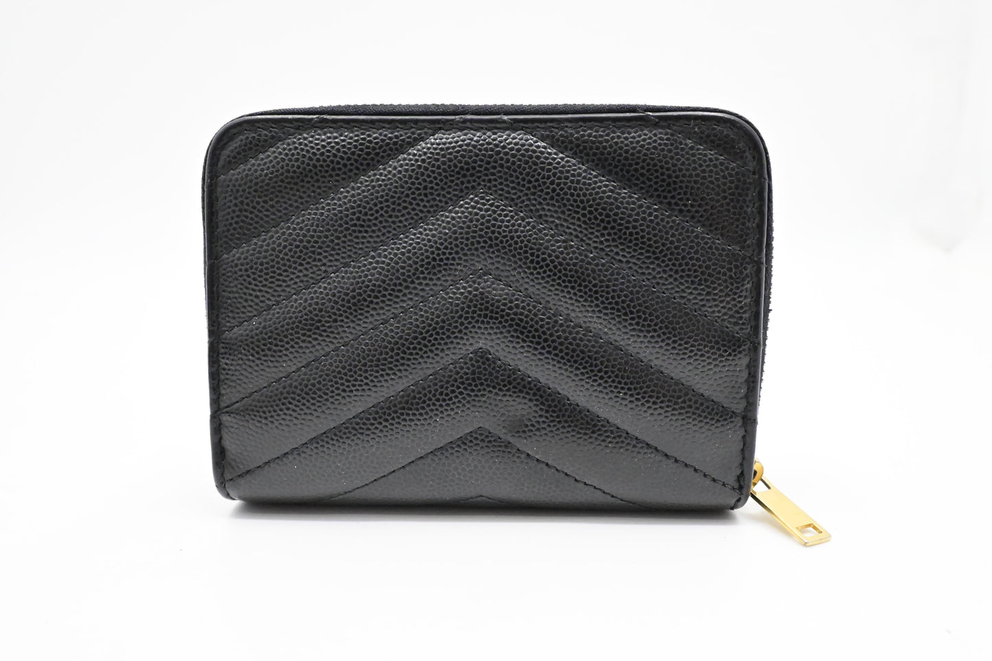 YSL Saint Laurent Compact Wallet in Black Grain de Poudre Leather